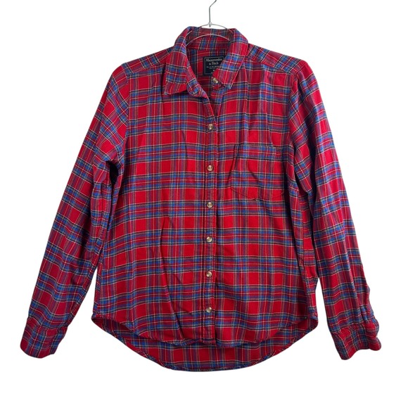 Abercrombie & Fitch Tops - Abercrombie & Fitch Flannel Shirt Plaid Long Sleeve Button Up Red Blue M Western